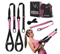THYSOL® Suspension Trainer Pro Xtreme Straps | Sling Trainer Set with Adjustable Door Anchor | Fitness Home Workouts - Suitable for Travelling & for Training Indoor & Outdoor (Pink)
