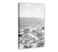 THYTJSZ Isle of Capri Black And White Photography, Amalfi Beach Poster Canvas Poster Bedroom Decor Landscape Office Room Decor Gift 16x24inch(40x60cm)