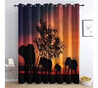 THYUNQ African Elephant Curtains for Bedroom Living Room, Blackout Curtains 90 Drop - Thermal Insulated Eyelet Drapes, Patterned Window Treatments, 90x90 Inch (W X L), 2 Panels