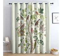 THYUNQ Bird Floral Curtains - Blackout Curtains for Bedroom Living Room, Thermal Eyelet Curtain Drapes 54 Drop, Patterned Window Treatments, 46x54 Inch (W X L), 2 Panels