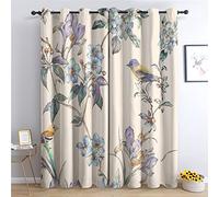 THYUNQ Bird Floral Curtains for Bedroom Living Room, Blackout Curtains 54 Drop - Thermal Insulated Eyelet Drapes, Patterned Window Treatments, 66x54 Inch (W X L), 2 Panels