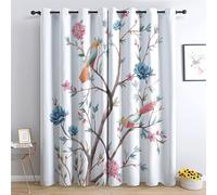 THYUNQ Bird Floral Curtains for Bedroom Living Room, Blackout Curtains 54 Drop - Thermal Insulated Eyelet Drapes, Patterned Window Treatments, 66x54 Inch (W X L), 2 Panels