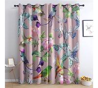 THYUNQ Bird Floral Curtains for Bedroom Living Room, Blackout Thermal Insulated Eyelet Drapes 54 Drop, Patterned Window Treatments, 66x54 Inch (W X L), 2 Panels