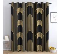 THYUNQ Black and Gold Geometric Curtains for Bedroom Living Room, Blackout Curtains 54 Drop - Thermal Insulated Eyelet Drapes, Patterned Window Treatments, 66x54 Inch (W X L), 2 Panels