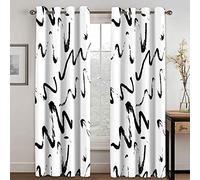 THYUNQ Black and White Abstract Curtains for Bedroom Living Room, Blackout Curtains 54 Drop - Thermal Insulated Eyelet Drapes, Patterned Window Treatments, 46x54 Inch (W X L), 2 Panels