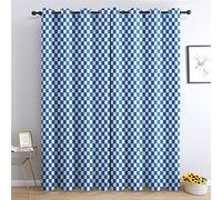 THYUNQ Blue Checked Curtains for Bedroom Living Room, Blackout Curtains 72 Drop - Thermal Insulated Eyelet Drapes, Patterned Window Treatments, 46x72 Inch (W X L), 2 Panels