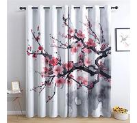 THYUNQ Cherry Blossom Curtains for Bedroom Living Room, Blackout Curtains 72 Drop - Thermal Insulated Eyelet Drapes, Patterned Window Treatments, 46x72 Inch (W X L), 2 Panels