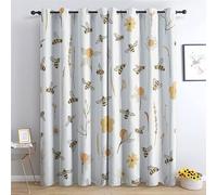 THYUNQ Floral Bee Curtains for Bedroom Living Room, Blackout Curtains 54 Drop - Thermal Insulated Eyelet Drapes, Patterned Window Treatments, 66x54 Inch (W X L), 2 Panels