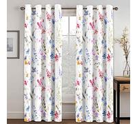 THYUNQ Floral Blackout Curtains for Bedroom Living Room, Thermal Insulated Eyelet Curtains & Drapes, 90 Drop Patterned Window Treatments, 90x90 Inch (W X L), 2 Panels