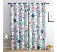 THYUNQ Floral Curtains, Blackout Curtains for Bedroom Living Room 54 Drop, Thermal Insulated Eyelet Drapes, Patterned Window Treatments, 66x54 Inch (W X L), 2 Panels