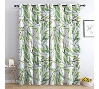 THYUNQ Green Leaf Curtains, Blackout Curtains for Bedroom Living Room 90 Drop, Thermal Insulated Eyelet Drapes, Patterned Window Treatments, 66x90 Inch (W X L), 2 Panels