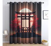 THYUNQ Japanese Door Curtains for Bedroom Living Room, Blackout Curtains 90 Drop - Thermal Insulated Eyelet Drapes, Patterned Window Treatments, 90x90 Inch (W X L), 2 Panels