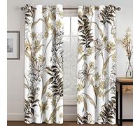 THYUNQ Leaf Floral Curtains for Bedroom Living Room, Blackout Curtains 90 Drop - Thermal Insulated Eyelet Drapes, Patterned Window Treatments, 90x90 Inch (W X L), 2 Panels