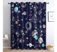 THYUNQ Space Galaxy Planet Curtains for Bedroom Living Room, Blackout Curtains 90 Drop - Thermal Insulated Eyelet Drapes, Patterned Window Treatments, 66x90 Inch (W X L), 2 Panels