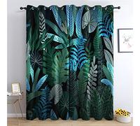 THYUNQ Tropical Leaf Curtains for Bedroom Living Room, Blackout Curtains 90 Drop - Thermal Insulated Eyelet Drapes, Patterned Window Treatments, 90x90 Inch (W X L), 2 Panels