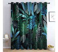 THYUNQ Tropical Leaf Curtains for Bedroom Living Room, Blackout Curtains 90 Drop - Thermal Insulated Eyelet Drapes, Patterned Window Treatments, 46x90 Inch (W X L), 2 Panels