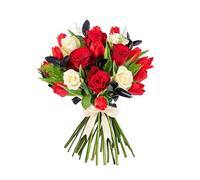 Ti Amo - Fresh Flowers - Red and White roses, Black Ruscus, and Den Myers Asparagus - Valentines Flowers - Gifts for Her - Valentines Bouquet (Standard)
