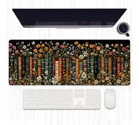 Ti Caldi Book Flower Mouse Pad with Stitched Edge,31.5x11.8x0.12 inches Large Desk Mat,Library Bloom Design,Non Slip Rubber Base Mousepads,Botanical Reading Desktop Decor Gifts for Office Home