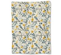 Ti Caldi Charming Bird & Floral Blanket, Soft Flannel Throw for Couch, Bed, Travel, Living Room & Home Decor, Cozy Lightweight Warm Fuzzy Blankets with Yellow Flowers for Adults Kids Women 60×50 in