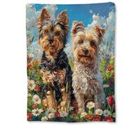 Ti Caldi Cute Yorkie Dogs in Flower Field Blanket | Soft Warm Fuzzy Lightweight Flannel Throw Blanket for Couch, Bed, Decor, Travel & Outdoor Use, Cozy Blankets for Adults Kids Women Girls 60×50 in