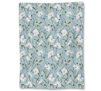 Ti Caldi Daisy Floral with Bee Blanket Gifts, Blue and White Wildflower Flannel Throw Blanket for Couch, Bed, Travel & Home Decor, Cozy Lightweight Fuzzy Warm Blankets for Adults Women Girls 60×50 in