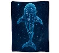 Ti Caldi Glowing Whale Shark Blanket Gifts, Blue Starry Sky Ocean Space Flannel Throw Blanket for Couch, Bed, Travel & Home Decor, Cozy Lightweight Warm Sea Animal Blankets for Women Girls 60×50 in