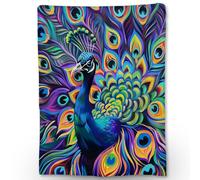Ti Caldi Hand Drawn Peacock Flannel Throw Blanket, Soft Cozy Colorful Lightweight Animal Blankets for Couch, Bed, Travel, Outdoor & Home Decor, Warm Fluffy Fuzzy Blanket for Women Girls 80×60 in
