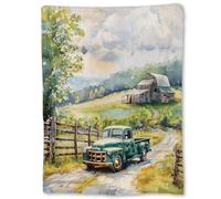Ti Caldi Vintage Farm Truck and Barn Scene Blanket | Soft Warm Cozy Lightweight Flannel Throw, Charming Countryside, Fuzzy Blankets for Adults Kids, for Couch, Bed, Decor, Travel & Outdoor 80×60 in