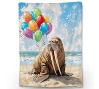 Ti Caldi Walrus and Balloon Blanket, Soft Warm Lightweight Colorful Animal Flannel Throw Blanket for Couch, Bed, Travel & Outdoor, Cozy Fuzzy Blankets for Adults Kids, Home Decor 80×60 in