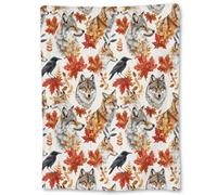 Ti Caldi Woodland Animals and Autumn Leaves Blanket - Soft Lightweight Cozy Flannel Throw with Fox, Wolf, and Crow, for Adults Kids, Fuzzy Warm Blankets for Couch, Bed, Travel, Home Decor 80×60 in