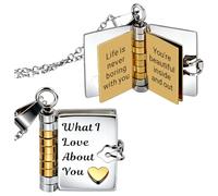 TI-EDC What I Love About You Book Necklace - Sweetest Day Romantic Valentine's Day Gift for Girlfriend Wife from Boyfriend Husband, Adjustable Jewelry Openable with 6 Pages