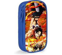 TI One Piece Portgas D Ace Anime Large-Capacity Pencil case, Stationery Bag, Multi-Function Stationery Box, Suitable for Young Men and Women-Blue