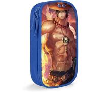 TI One Piece Portgas D Ace Anime Large-Capacity Pencil case, Stationery Bag, Multi-Function Stationery Box, Suitable for Young Men and Women-Blue