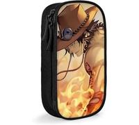 TI One Piece Portgas D Ace Anime Large-Capacity Pencil case, Stationery Bag, Multi-Function Stationery Box, Suitable for Young Men and Women-Black