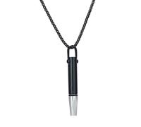 Ti Steel Pendant Necklace, Breathable Whistle Design, Meditation and Stress Relief Jewellery, Polished Finish (Black)