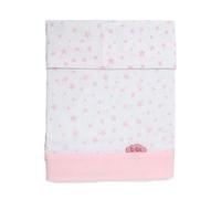Ti TIN 3-Piece Bed Set Duvet Cover for Baby Cot, 50 x 80 cm, Duvet Cover + Fitted Sheet with Elastic Band + Pillowcase, 100% Cotton Poplin for Cot, Stars Motif, Pink