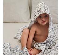 Ti TIN - Baby Bath Hooded Towel, 100 x 100 cm | Terry Towelling Bathrobe with Hood, 100% Cotton, pinguine Design, Turquoise