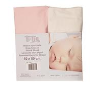 Ti Tin Pack of 2 Fitted Sheets for Cot, 100% Cotton in White, Adjustable with Elastic Band, 70 x 140 cm