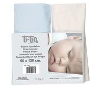 Ti Tin - Pack of 2 Fitted Sheets for Cots, 100% Cotton in White and Blue, Adjustable with Elastic, 60 x 120 cm