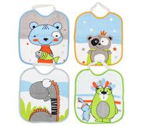 Ti TIN Pack of 4 Waterproof Baby Bibs with Rubber Closure, 90% Cotton, 10% Polyester with Vinyl Lining, Pack of 4 Bibs for Babies from 1 Year, 4 Printed, 6-18 Months