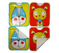 Ti TIN | Pack of 4 Waterproof Printed Bibs 32 x 35 cm | 100% Vinyl - Bibs for Babies Over 1 Year - Elastic Closure - Bear and Rabbit Design - Colour (Yellow, Red, Blue)