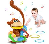 TI-TOO Baby Monkey Musical Crawling Toys for Boys & Girls, Monkey Toddler Walking & Ring Toss Game Toys with Music & Lights, Age 3+