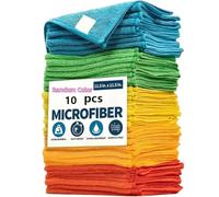 TIA Microfibre Cleaning Cloths Pack of 10 - Reusable Lint Free Absorbent Multipurpose Cloths for Kitchen, Car, Glass, Bathroom, Dusting & Polishing - Washable & Durable