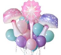 TiAaihion 18pcs Whimsical Mushroom Sparkler Balloon Bouquet Kit for Girls Birthday Party Decorations, Pastel Pink Purple Mint Green Fairy Garden Theme Baby Shower Supplies