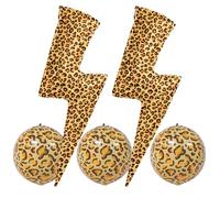 TiAaihion 5 Pcs Wild Leopard Lightning Bolt Foil Balloons Set | Large Animal Print Party Decorations for Birthday, Bachelorette, Rock and Roll, Jungle Safari