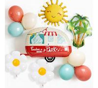 TiAaihion Happy Camper Balloon Decorations Set (11PCS) | Retro Camper Summer Birthday Party Decor with Sun, Palm Tree & Daisy Balloons | Soft Pastel Glamping, Tropical Beach & Boho Picnic Decor