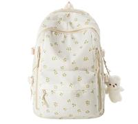 TIAASTAP Aesthetic School Backpack Cute School Bags for Girls Floral Print Preppy Back Pack Coquette Schoolbag for Teenage College Primary Secondary Middle (Yellow)