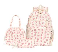 TIAASTAP Aesthetic School Bag for Girls Cute Backpack Sets Preppy School Backpack Kawaii Girls Rucksack for Teenage Secondary Primary Middle School (A01 Bow Pink)