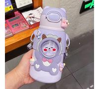TIAASTAP Kawaii Water Bottle with Straw & Strap, Cute Stainless Steel Water Bottles, Aesthetic Insulated Water Bottle With 3D Stickers for Girls Boys Women Toddler Childrens Kids (Purple Sheep)