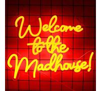 Tiabuy Welcome To The Madhouse Neon Sign, Red LED Lights, 15.7x11.8 inches, Acrylic, Wall Mount, Eclectic